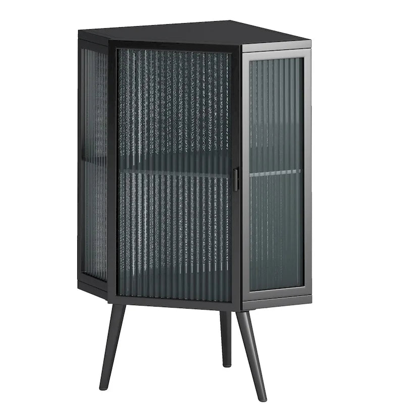 Armoire à linge d'angle au sol avec porte en verre trempé, dimensions : 56,5 cm (L) x 42 cm (P) x 80 cm (H)