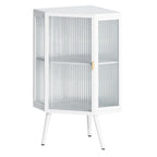 Armoire à linge d'angle au sol avec porte en verre trempé, dimensions : 56,5 cm (L) x 42 cm (P) x 80 cm (H)