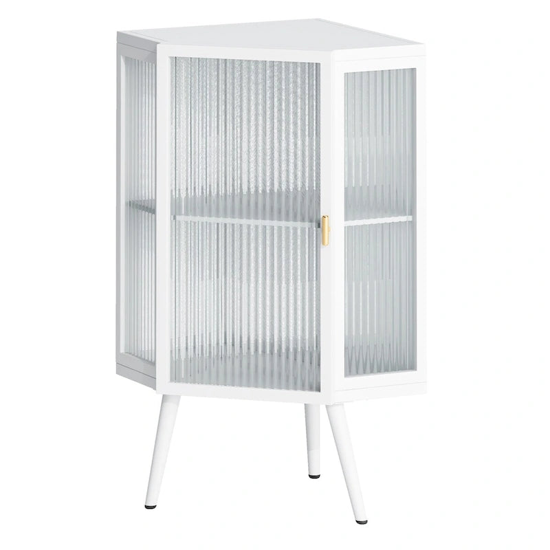 Armoire à linge d'angle au sol avec porte en verre trempé, dimensions : 56,5 cm (L) x 42 cm (P) x 80 cm (H)