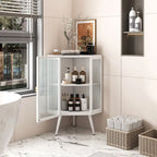 Armoire à linge d'angle au sol avec porte en verre trempé, dimensions : 56,5 cm (L) x 42 cm (P) x 80 cm (H)