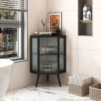 Armoire à linge d'angle au sol avec porte en verre trempé, dimensions : 56,5 cm (L) x 42 cm (P) x 80 cm (H)