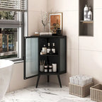 Armoire à linge d'angle au sol avec porte en verre trempé, dimensions : 56,5 cm (L) x 42 cm (P) x 80 cm (H)