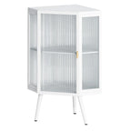 Armoire à linge d'angle au sol avec porte en verre trempé, dimensions : 56,5 cm (L) x 42 cm (P) x 80 cm (H)