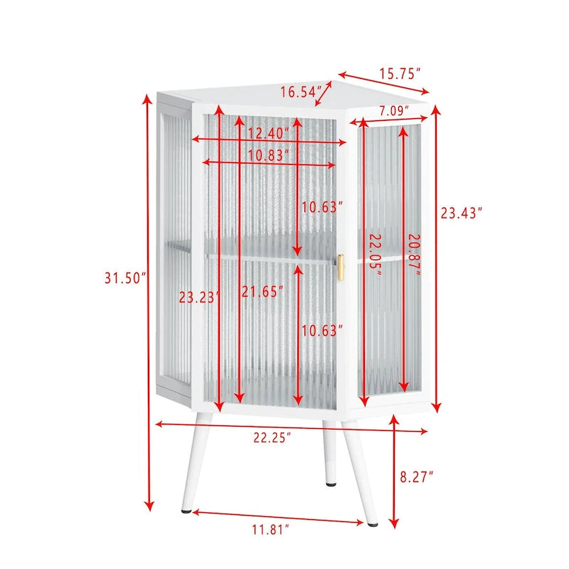 Armoire à linge d'angle au sol avec porte en verre trempé, dimensions : 56,5 cm (L) x 42 cm (P) x 80 cm (H)