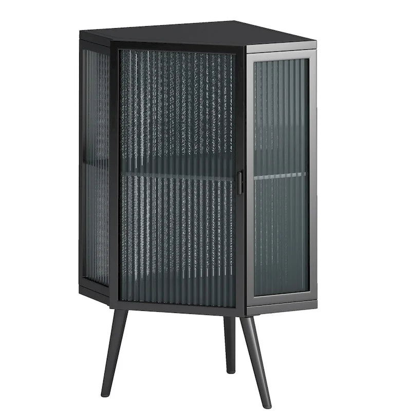Armoire à linge d'angle au sol avec porte en verre trempé, dimensions : 56,5 cm (L) x 42 cm (P) x 80 cm (H)