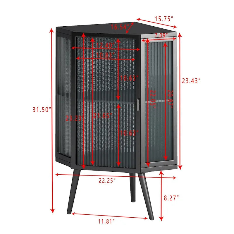 Armoire à linge d'angle au sol avec porte en verre trempé, dimensions : 56,5 cm (L) x 42 cm (P) x 80 cm (H)