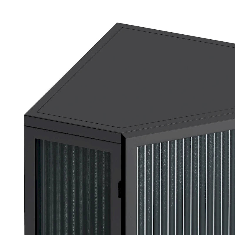 Armoire à linge d'angle au sol avec porte en verre trempé, dimensions : 56,5 cm (L) x 42 cm (P) x 80 cm (H)