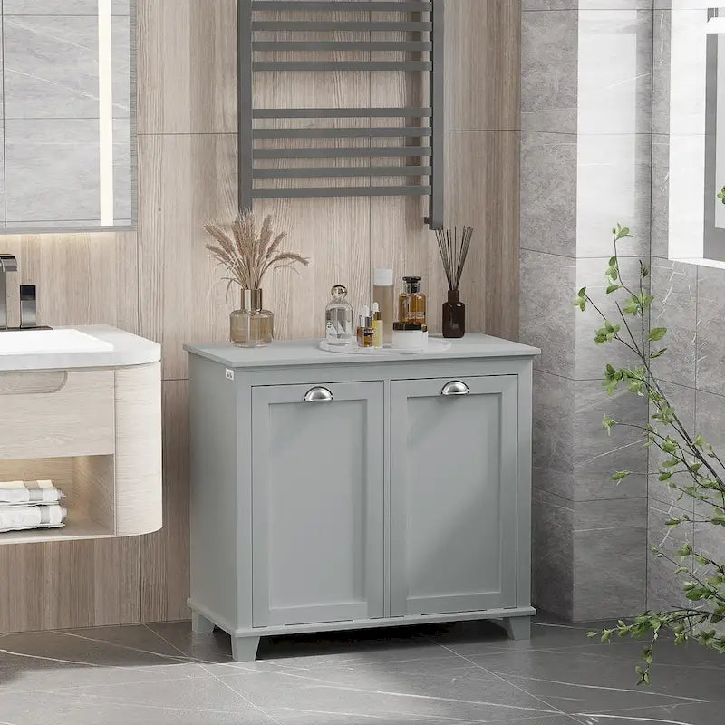 Armoire de rangement pour linge basculante, organisateur de salle de bain avec panier à linge basculant à deux compartiments