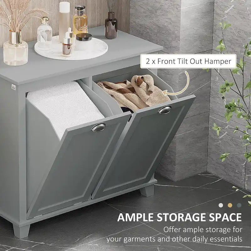 Armoire de rangement pour linge basculante, organisateur de salle de bain avec panier à linge basculant à deux compartiments