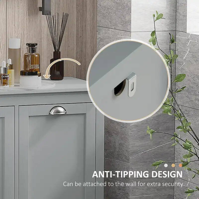 Armoire de rangement pour linge basculante, organisateur de salle de bain avec panier à linge basculant à deux compartiments