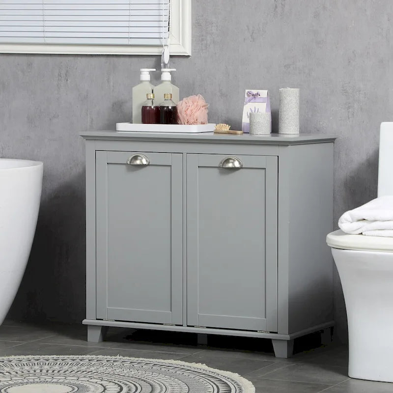 Armoire de rangement pour linge basculante, organisateur de salle de bain avec panier à linge basculant à deux compartiments