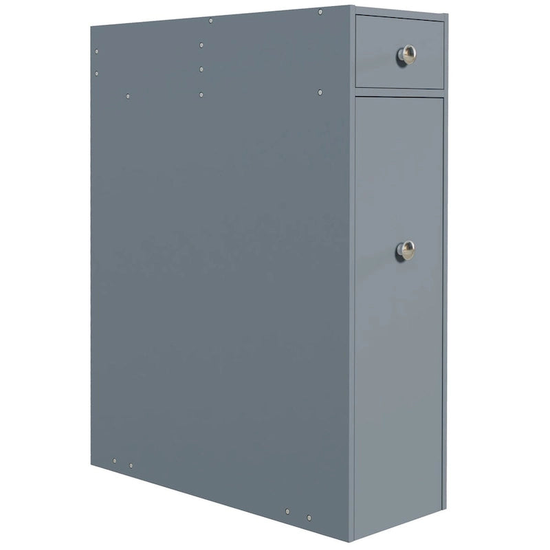 HOMCOM Organisateur de sol gris pour salle de bain, meuble de rangement étroit et peu encombrant, porte-papier toilette avec tiroirs