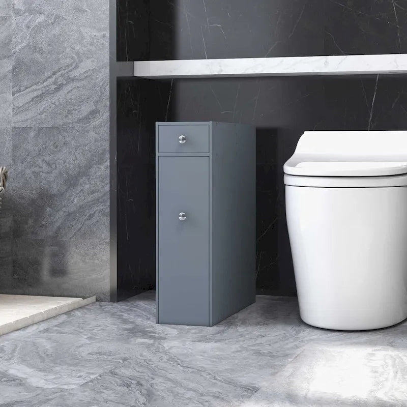 HOMCOM Organisateur de sol gris pour salle de bain, meuble de rangement étroit et peu encombrant, porte-papier toilette avec tiroirs