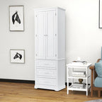 Armoire de rangement haute minimaliste standard autoportante pour salle de bain, avec un placard et 3 tiroirs