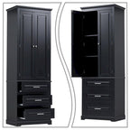 Armoire de rangement haute minimaliste standard autoportante pour salle de bain, avec un placard et 3 tiroirs