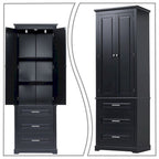 Armoire de rangement haute minimaliste standard autoportante pour salle de bain, avec un placard et 3 tiroirs