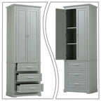 Armoire de rangement haute minimaliste standard autoportante pour salle de bain, avec un placard et 3 tiroirs