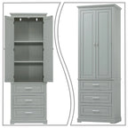 Armoire de rangement haute minimaliste standard autoportante pour salle de bain, avec un placard et 3 tiroirs