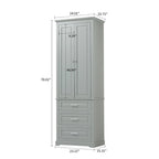 Armoire de rangement haute minimaliste standard autoportante pour salle de bain, avec un placard et 3 tiroirs