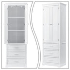 Armoire de rangement haute minimaliste standard autoportante pour salle de bain, avec un placard et 3 tiroirs