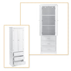 Armoire de rangement haute minimaliste standard autoportante pour salle de bain, avec un placard et 3 tiroirs