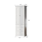 Armoire de rangement haute minimaliste standard autoportante pour salle de bain, avec un placard et 3 tiroirs