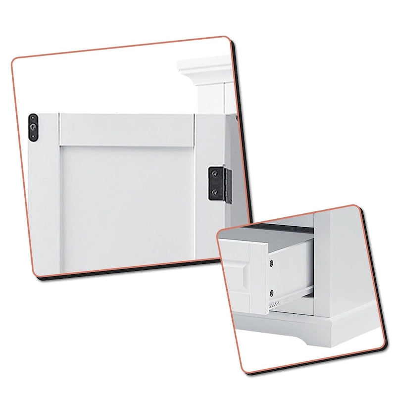Armoire de rangement haute minimaliste standard autoportante pour salle de bain, avec un placard et 3 tiroirs