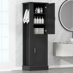 Armoire de rangement haute pour salle de bain avec crochet et étagère réglable