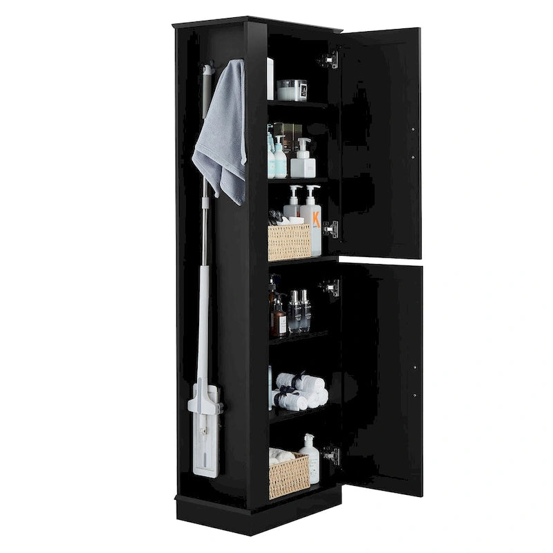 Armoire de rangement haute pour salle de bain avec crochet et étagère réglable