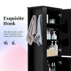 Armoire de rangement haute pour salle de bain avec crochet et étagère réglable