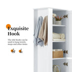 Armoire de rangement haute pour salle de bain avec crochet et étagère réglable