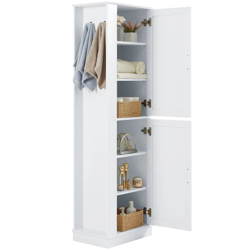 Armoire de rangement haute pour salle de bain avec crochet et étagère réglable