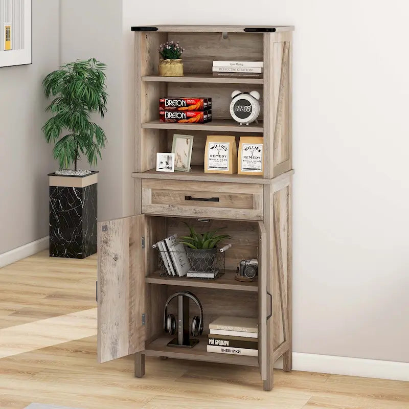 Armoire de rangement Moasis 58 pouces de haut pour salle de bain, avec portes et étagères