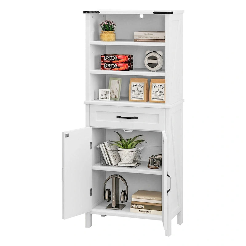 Armoire de rangement Moasis 58 pouces de haut pour salle de bain, avec portes et étagères