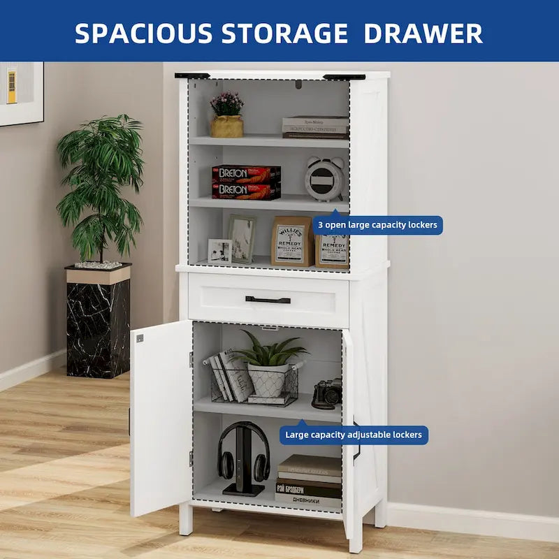 Armoire de rangement Moasis 58 pouces de haut pour salle de bain, avec portes et étagères