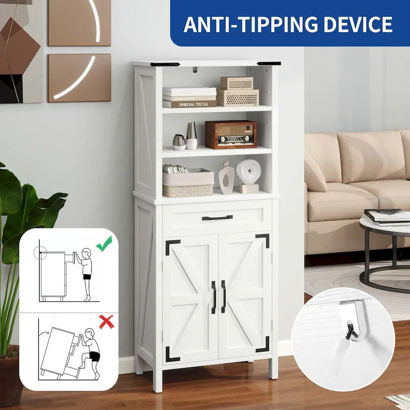 Armoire de rangement Moasis 58 pouces de haut pour salle de bain, avec portes et étagères