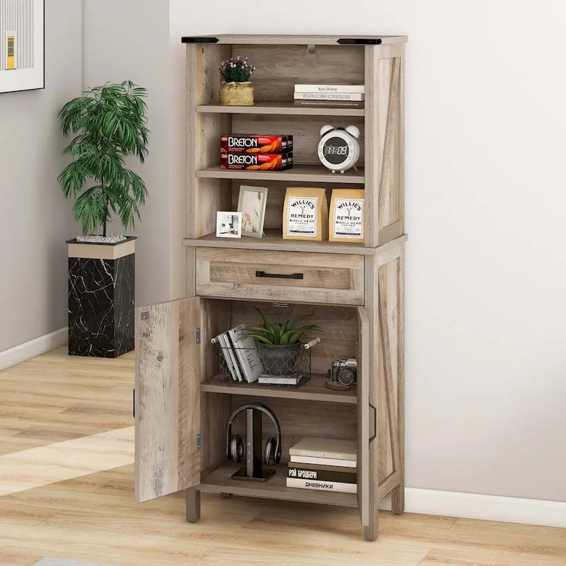 Armoire de rangement Moasis 58 pouces de haut pour salle de bain, avec portes et étagères