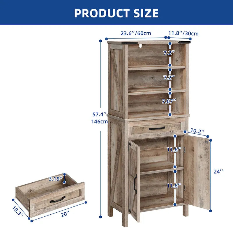 Armoire de rangement Moasis 58 pouces de haut pour salle de bain, avec portes et étagères
