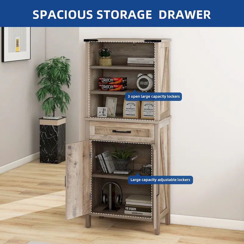 Armoire de rangement Moasis 58 pouces de haut pour salle de bain, avec portes et étagères