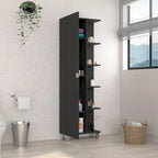 Armoire à linge Urano avec miroir, quatre étagères intérieures, cinq étagères extérieures - Noir