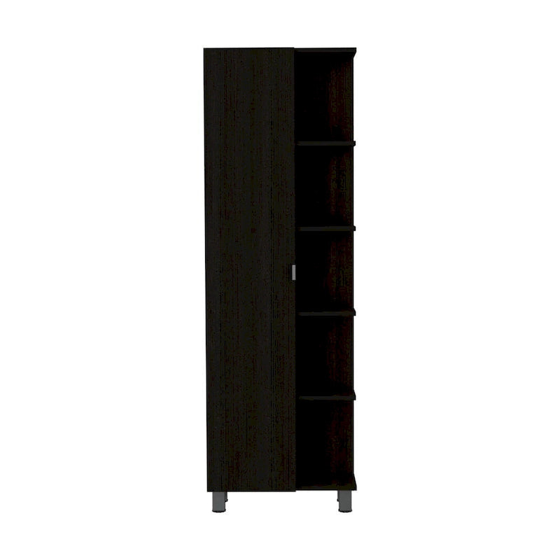 Armoire à linge Urano avec miroir, quatre étagères intérieures, cinq étagères extérieures - Noir