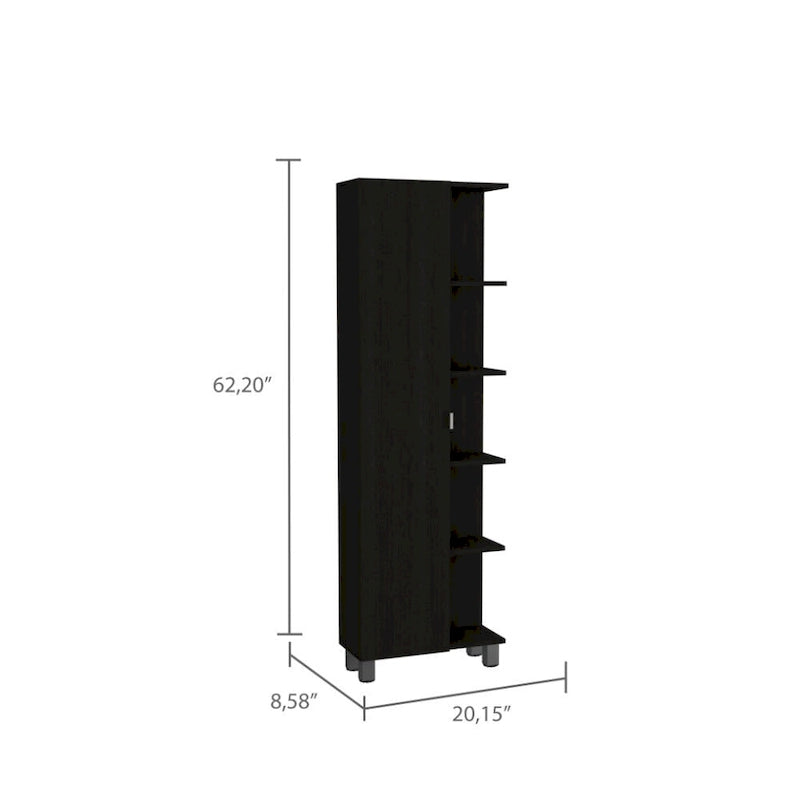 Armoire à linge Urano avec miroir, quatre étagères intérieures, cinq étagères extérieures - Noir