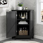Meuble de salle de bain d'angle triangulaire noir avec étagère réglable, style moderne, en MDF.