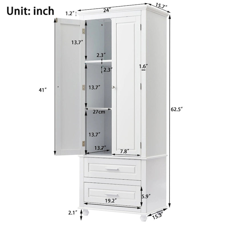 Armoire de rangement haute à deux tiroirs pour salle de bain/bureau - 24 x 62,5