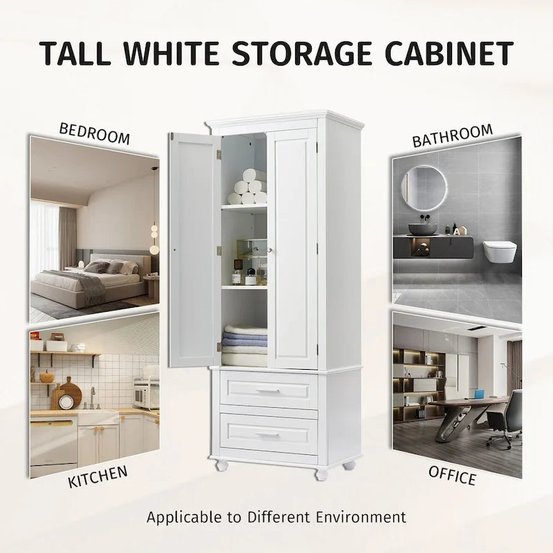 Armoire de rangement haute à deux tiroirs pour salle de bain/bureau - 24 x 62,5