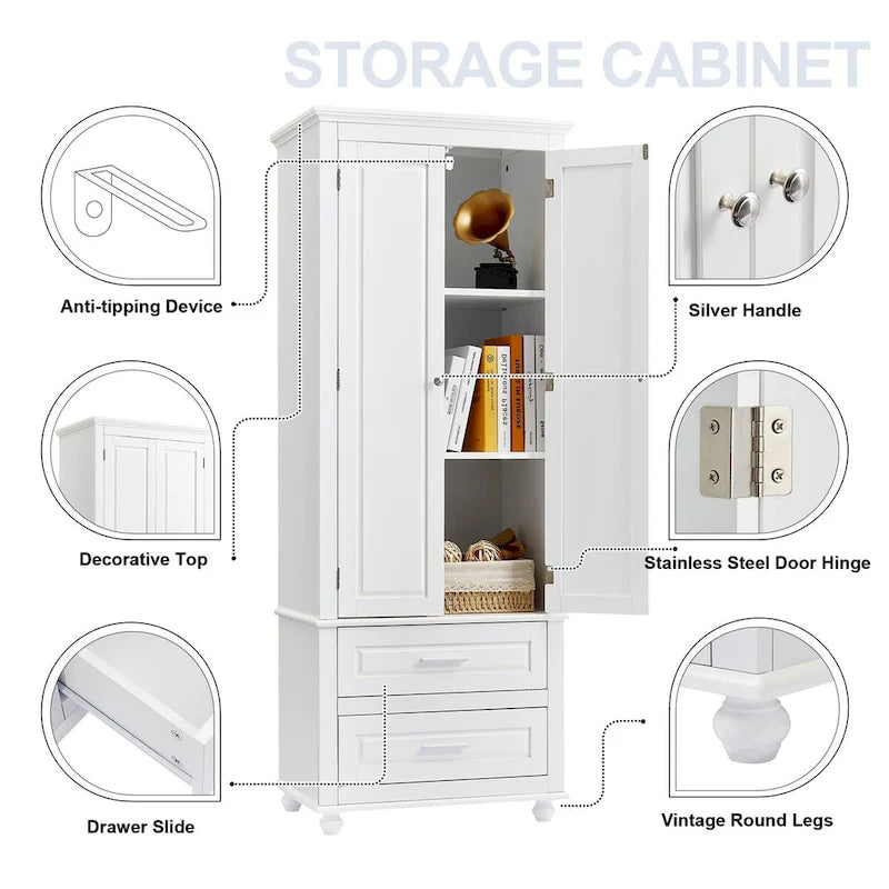 Armoire de rangement haute à deux tiroirs pour salle de bain/bureau - 24 x 62,5