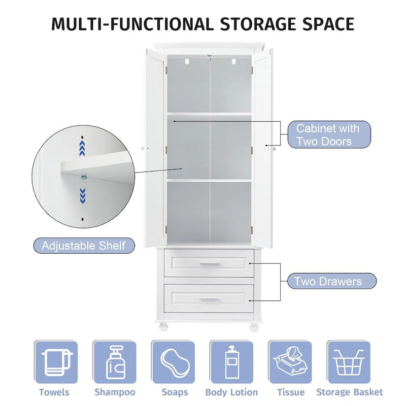 Armoire de rangement haute à deux tiroirs pour salle de bain/bureau - 24 x 62,5
