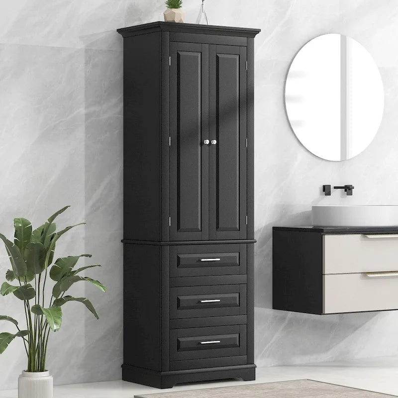 Armoire de rangement de 70 cm de haut avec portes et trois tiroirs pour salle de bain/bureau