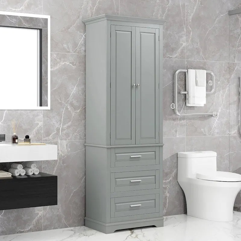 Armoire de rangement de 70 cm de haut avec portes et trois tiroirs pour salle de bain/bureau