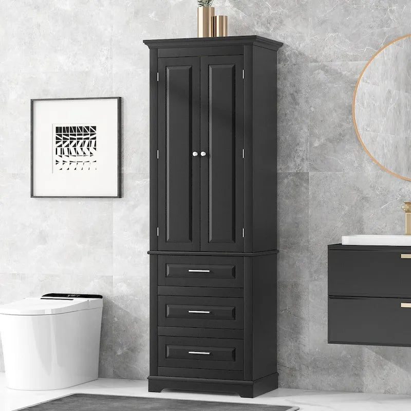 Armoire de rangement de 70 cm de haut avec portes et trois tiroirs pour salle de bain/bureau